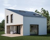 Nowoczesny minimalistyczny dom jednorodzinny ze skośnym dachem | Lusówko