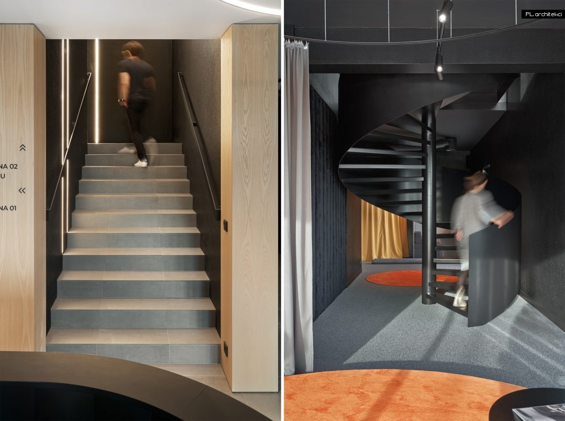 wnętrza biura kleiber nowoczesny design czarny czerń kolor schody psząca plarchitekci