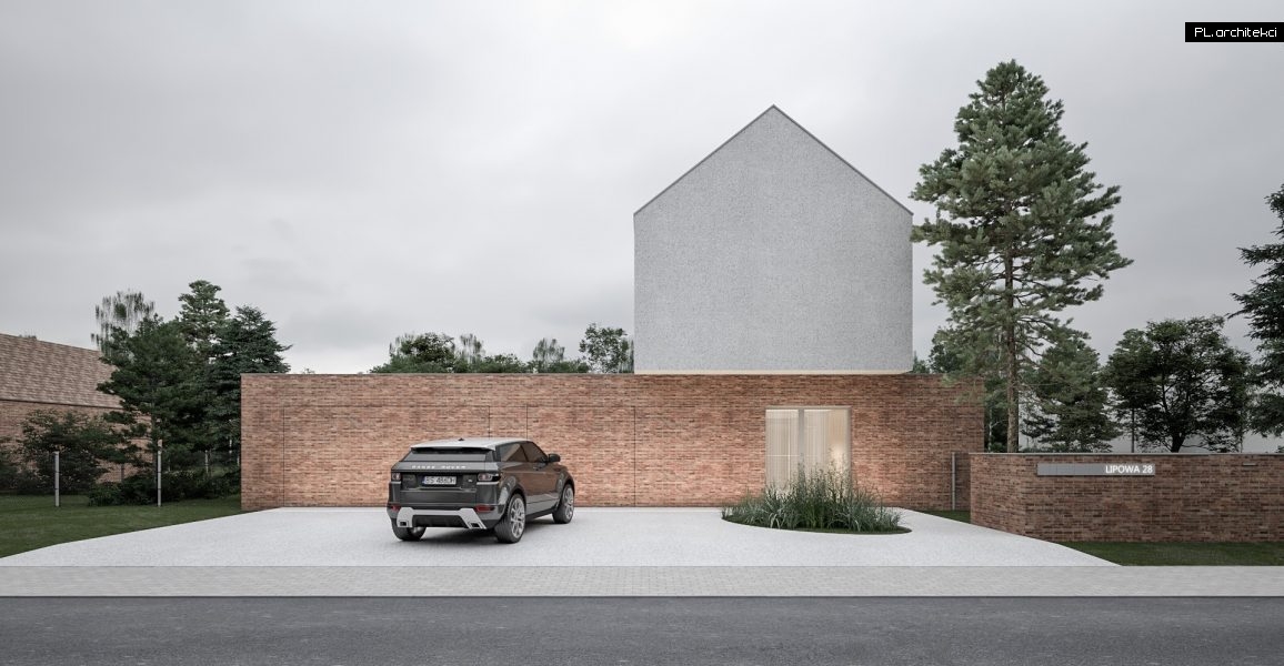 nowoczesna stodoła dom jednorodzinny minimalistyczny modern barn cegła biel plarchitekci