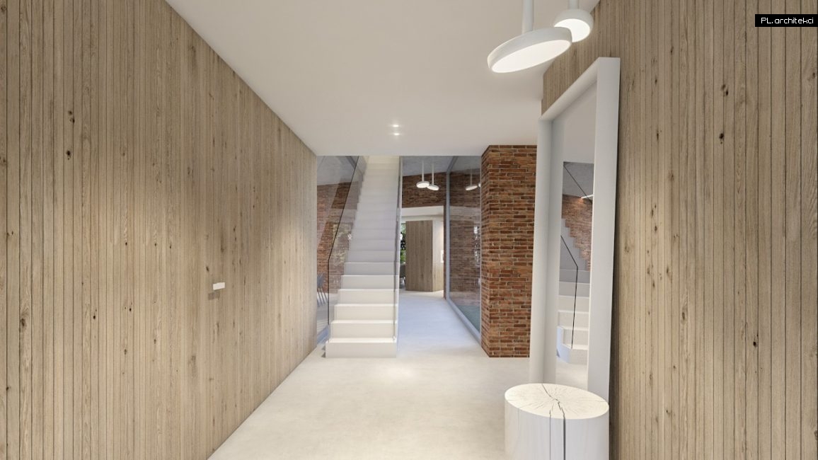 wnętrza domu jednorodzinnego dom nowoczesny minimalistyczny cegła biel plarchitekci design