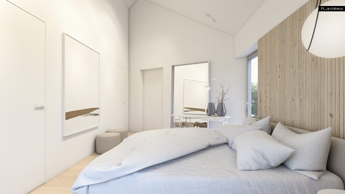 wnętrza domu jednorodzinnego dom nowoczesny minimalistyczny sypialnia biel plarchitekci design