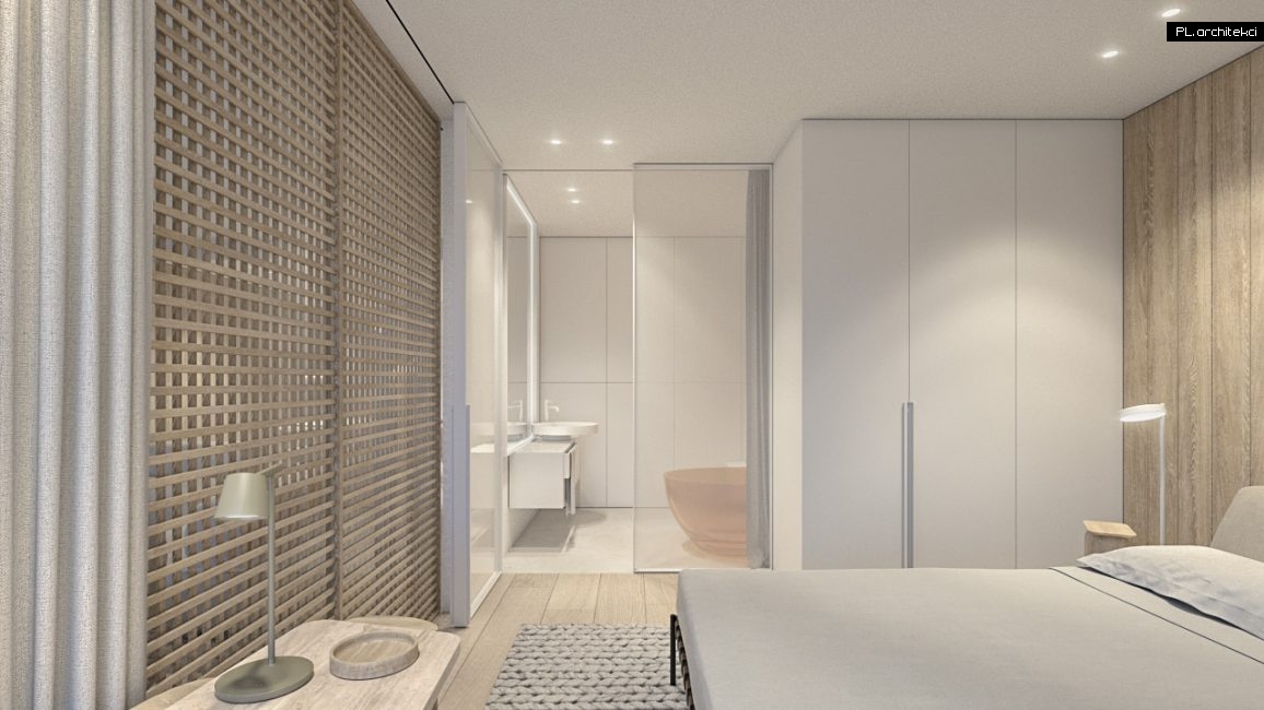 wnętrza apartamentu nad morzem nowoczzesny design minimalizm biel biały drewno gdańsk plarchitekci