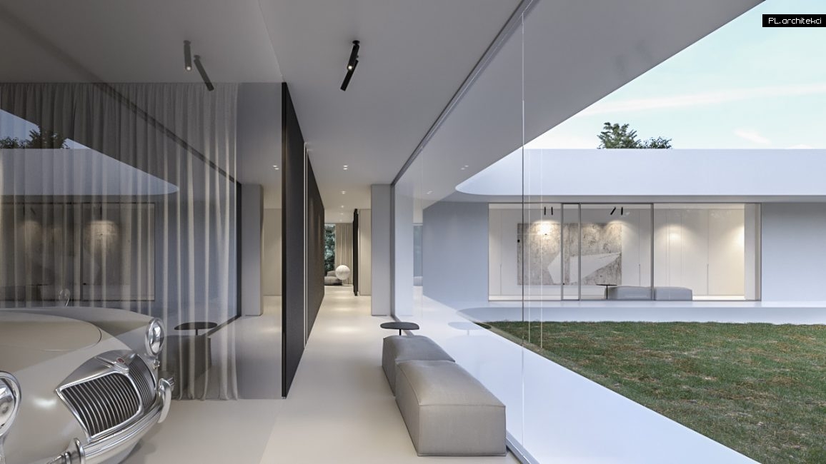 wnętrza domu s minimalistyczny design nowoczesny biały biel garaż plarchitekci