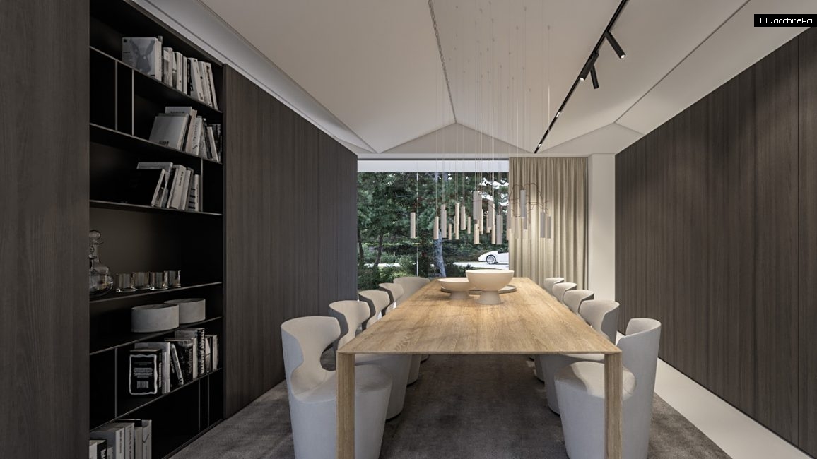 wnętrza domu s minimalistyczny design nowoczesny biały biel drewno jadalnia plarchitekci