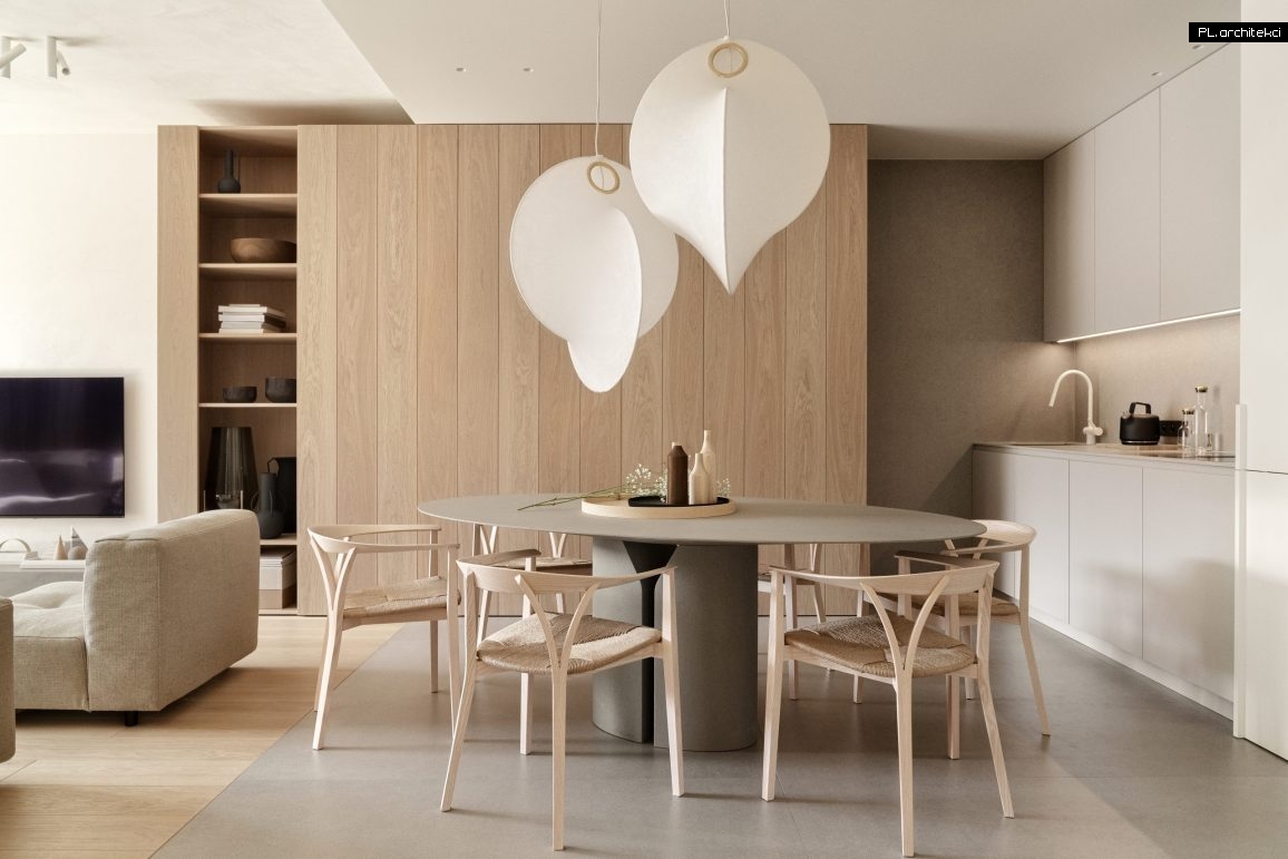 wnętrza apartamentu nad morzem nowoczzesny design minimalizm biel biały drewno gdańsk plarchitekci