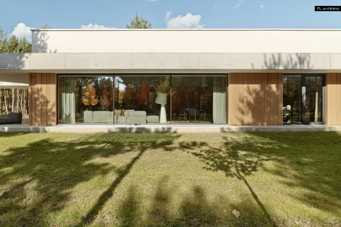 architektura minimalistyczna dom betonowy przy lesie plarchitekci